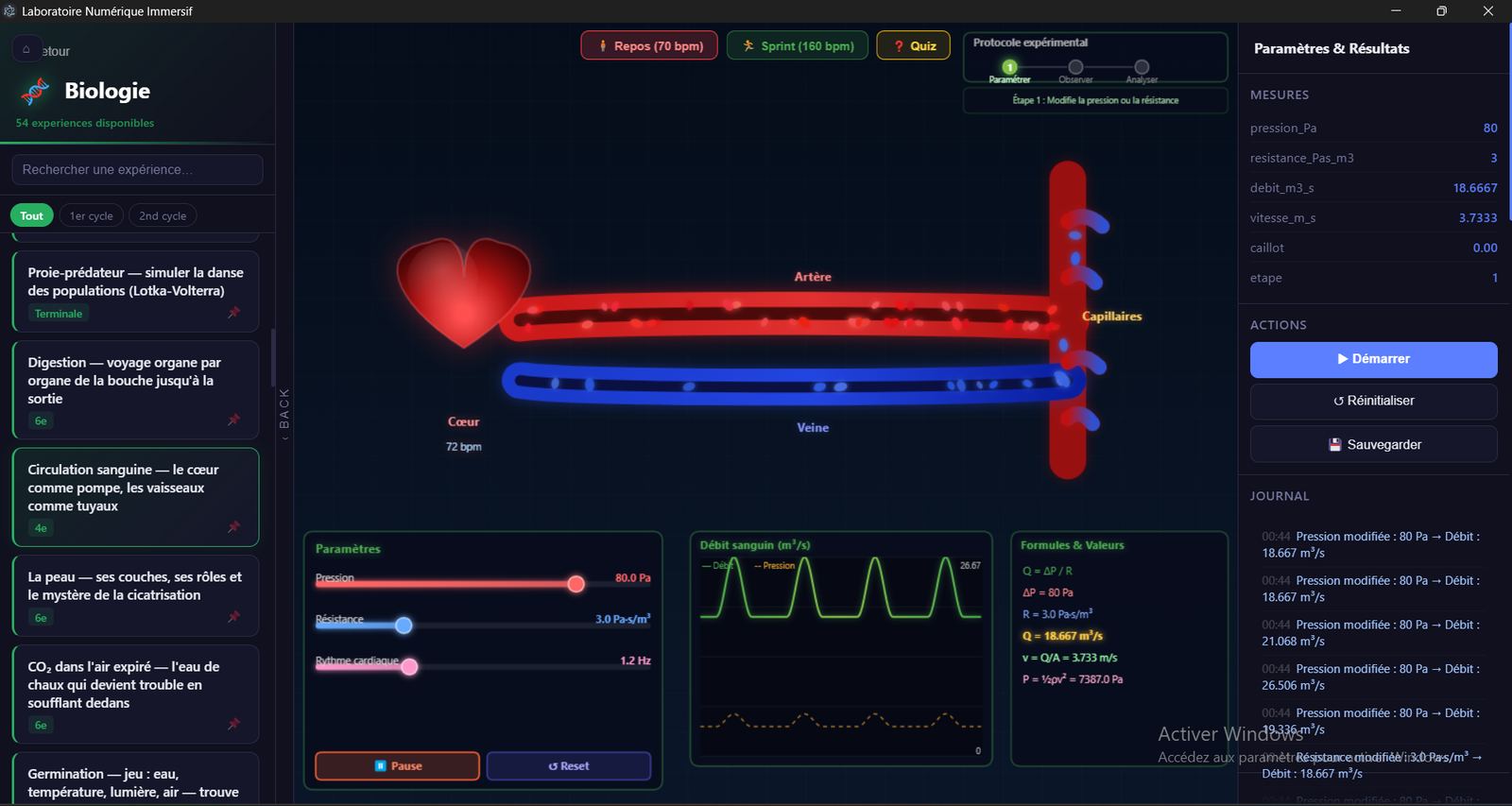 Environnement 3D interactif d'une expérience EquiLab